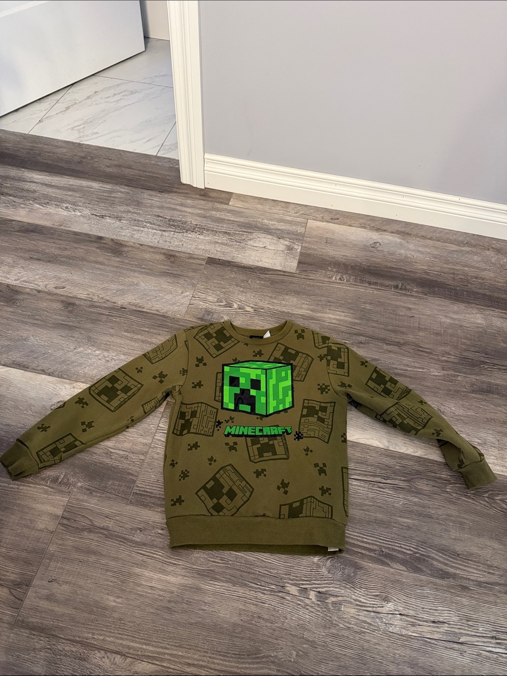 MineCraft Boys Olive Green Creeper Graphic Sweatshirt